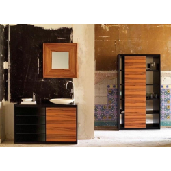 Vannas istabas mēbeles ar tineo finierējuma fasādēm.